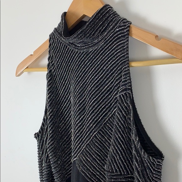 Virgo Black and Silver Halter Top Evening Dress - Picture 2 of 7